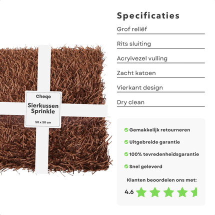 Cheqo® Sierkussen Bruin - Kussentje - Sier Kussen - Acrylvezel Vulling - Rits Sluiting