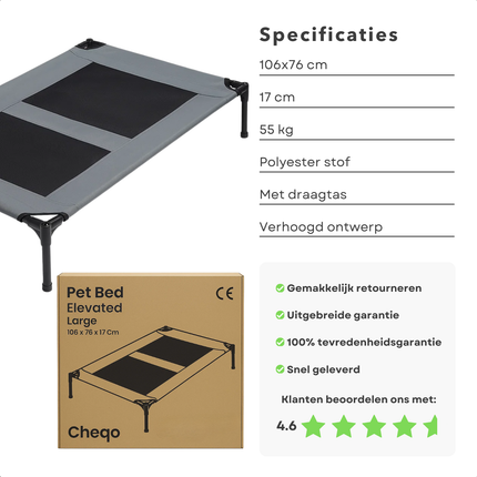 Cheqo® Verhoogd Hondenbed - Groot Hondenbed - Ademend Hondenbed - Hondenbed Op Pootjes - Hondenbed Voor Grote Honden - Draagbaar Hondenbed - Hondenbed Met Draagtas - Hondenbed Voor Buiten - Hondenbed Met Ventilatie