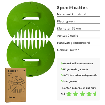 Cheqo® Bladgrijper Set - Bladgrijpers - Hark - Bladhark - Handharken - Bladeren Tuinhark - Lichtgewicht Kunststof - Tuinafval Verzamelen - Groen