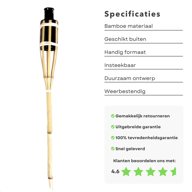 Cheqo® Bamboe Tuinfakkel - Fakkel - Sfeerverlichting 62.5 cm - Voor Tuin en Terras