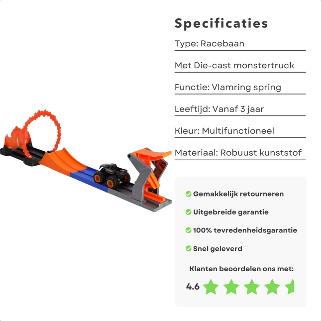Cheqo® Racebaan Speelgoed Kinderen - Met Vlammen - Inclusief Die-Cast Monstertruck - Vanaf 3 Jaar