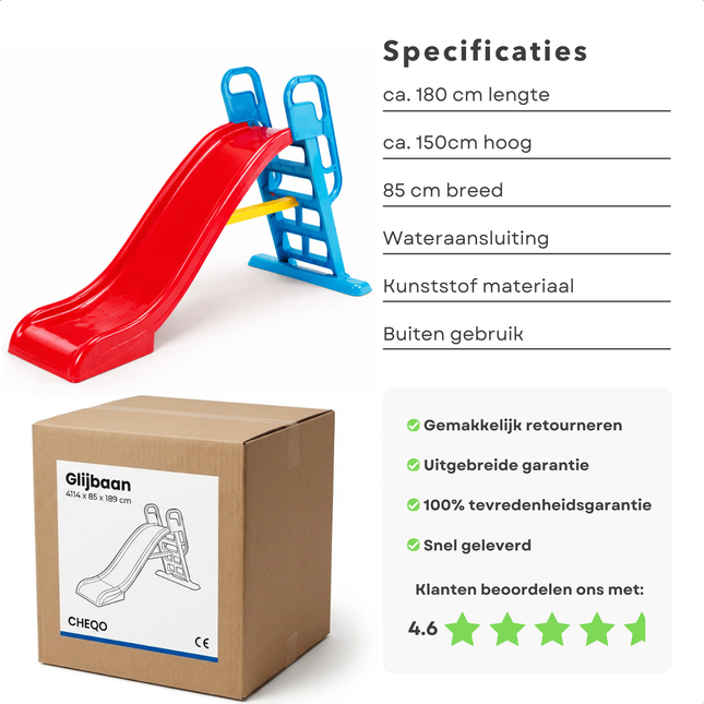 Cheqo® Waterglijbaan - Water Glijbaan - Glijbaan Met Wateraansluiting - Glijbaan Met Water - Glijbaan Voor Buiten - Buitenglijbaan - Kinder Glijbaan - Glijbaan Peuter