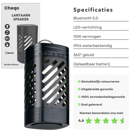 Cheqo® Oplaadbare Campinglamp met Bluetooth Speaker - Tentlamp - Noodlantaarn - Lantaarn - Draadloze Sfeerverlichting - LED Muzieklamp - Waterdicht Design