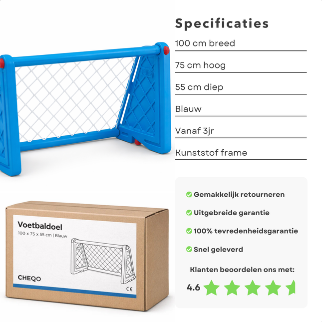 Cheqo® Voetbaldoel - Voetbalgoal - Voetbaldoeltje - Mini Voetbaldoel - Voetbaldoel Kinderen - Voetbalgoal Kinderen - Voetbaldoel Buiten - Voetbaldoel Tuin - Blauw Voetbaldoel