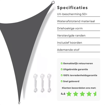 Cheqo® Driehoekig Schaduwdoek 360 cm - Schaduw Doek - Polyester Grijs