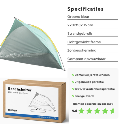 Cheqo® Strandtent - Strand Shelter - Beach Shelter - Strand Shelter Pop Up - Pop Up Strandtent - Pop Up Tent Strand - Strandtent Pop Up - Strandtentje - Groen Strandtent