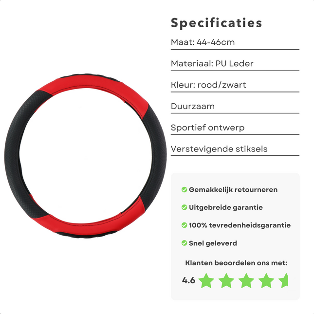 Cheqo® Stuurhoes Vrachtwagen 44-46 CM - Verbeterde Grip - PU-leder - Sportief Rood/Zwart Auto & Fiets