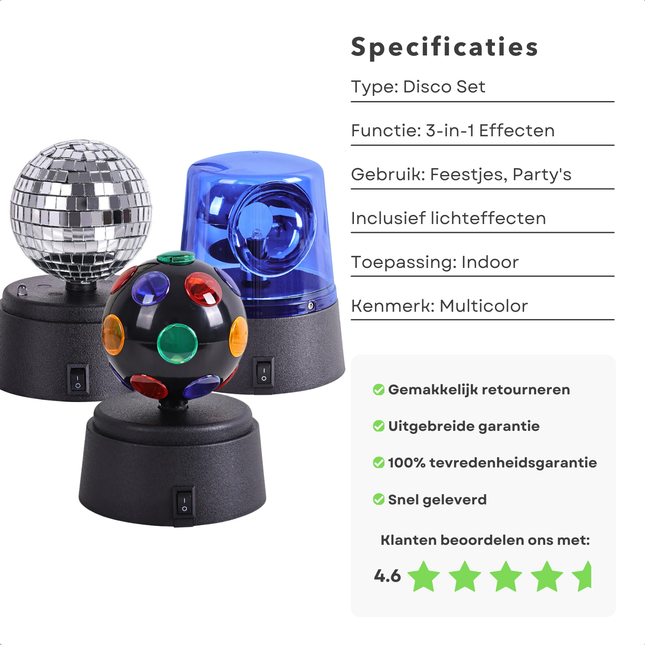 Cheqo® Discolamp Set - Party Lights - Disco Licht Set - 3in1 Disco Lamp Set - LED Lichteffect - Party Verlichting - Compacte Feest Decoratie