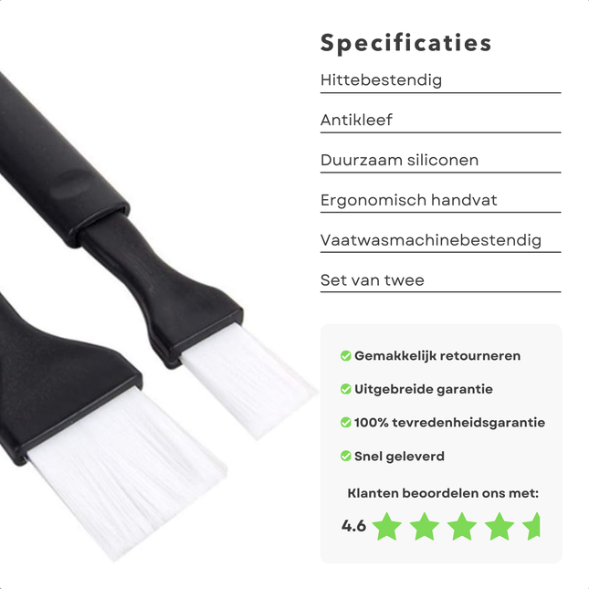 Cheqo® Bakkwast Set - Keukenkwast - Bakborstel - Marinade Kwast - BBQ Kwast - Zwart/Wit - Hittebestendig - Siliconen - Voor Bakken