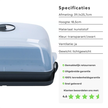 Cheqo® Kweekbak met Ventilatie - Kweek Bak - Kweken - Kweekbakje - Ideaal voor Kruiden - Indoor Kweekset - Transparant/Zwart