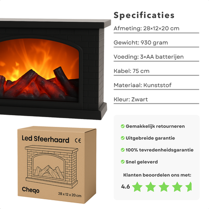 Cheqo® LED Sfeerhaard - Decoratieve LED Openhaard - LED Haard Elektrisch - Kunststof - USB