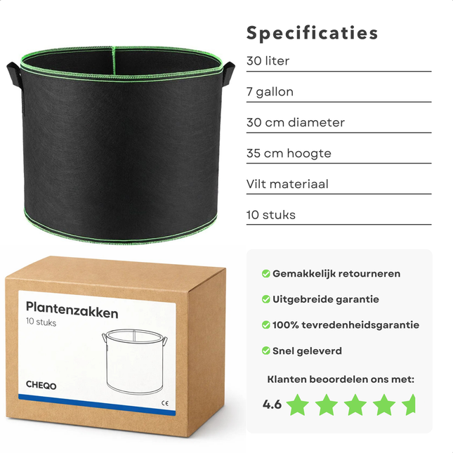 Cheqo® Plantenzakken - Kweekzakken - Plantzakken - Plantentassen - Stoffen Potten - Aardappel Kweekzak - Aardappelzak - Tomaten Kweekzak - Aardbeien Kweekzak - Kweekzak Voor Groenten