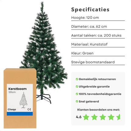 Cheqo® Kunstkerstboom 120 cm - Compacte Kunstkerstboom - Kerstboom Met Standaard - Groene Kunstkerstboom - Herbruikbare Kunstboom - Kerstdecoratie Voor Binnen - Volle Uitstraling - Eenvoudig Te Monteren - Stabiele Opstelling