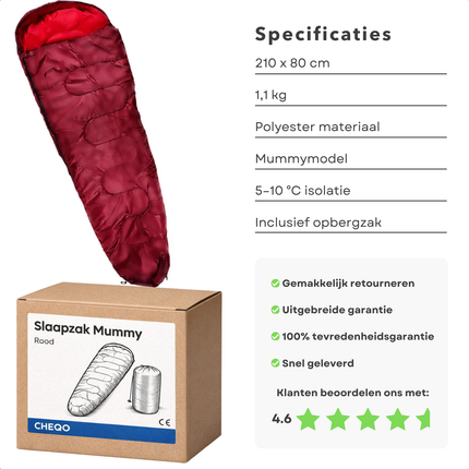 Cheqo® Mummy Slaapzak - Slaapzak Volwassenen - Zomerslaapzak - Lente Slaapzak - Slaapzak Met Capuchon - Lichtgewicht Slaapzak - Compacte Slaapzak - Slaapzak Camping - Slaapzak Festival