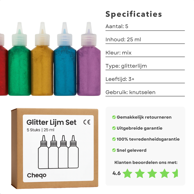 Cheqo® Lijm Parelmoer - Knutsel Lijm - Hobbylijm - Parelmoer Kleuren - Lijm Voor Knutselen - Decoratieve Lijm - Lijm Voor Hobby - Lijm Voor Creatief Gebruik - Hobbylijm