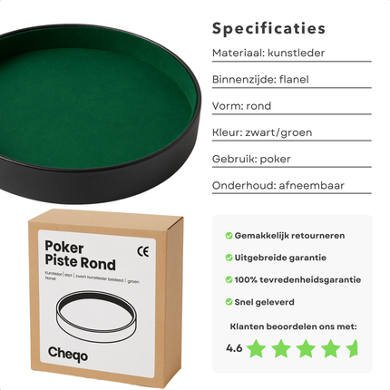 Cheqo® Pokerpiste Bekleed - Pokertafel - Poker Piste - Pokerbak - Pokeren Groen Flanel - Zwart Kunstleder - Geschikt Voor Poker