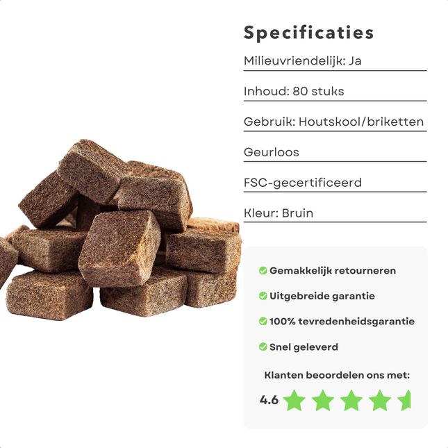Cheqo® Aanmaakblokjes Hout - 80 Stuks - Snel Brandend en Milieuvriendelijk
