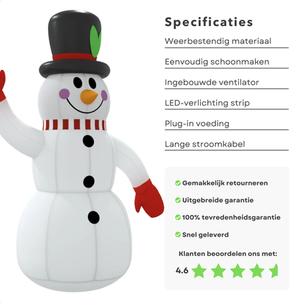 Cheqo® Opblaasbare Sneeuwpop - Sneeuwpop Opblaasbaar - Sneeuwman - 300 cm - Kerstdecoratie Buiten - Weerbestendig Oxford Stof