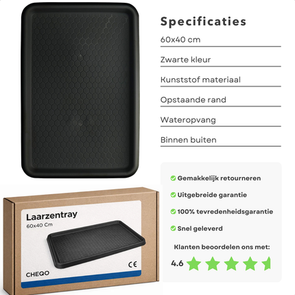 Cheqo® Laarzentray - Schoenenbak - Schoenentray - Laarzenbak - Schoenbak - Schoenmat - Schoenenmat - Laarzenmat - Schoenen Opvangbak - Laarzen Opvangbak - Tray voor Schoenen - Tray voor Laarzen - Zwarte Laarzentray