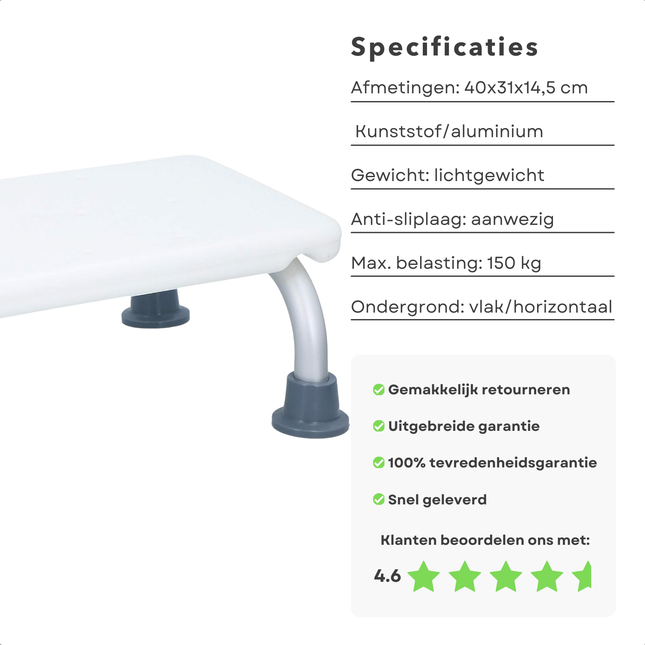 Cheqo® Opstapkrukje - Opstapje voor Kinderen en Volwassenen - Trapje - Badopstapje Kunststof - Badkameropstap - Badopstap - Anti-Slip Badkruk - Lichtgewicht en Veilig - Aluminium