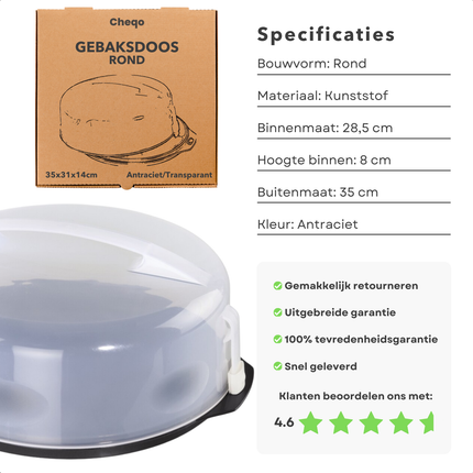 Cheqo® Gebaksdoos Kunststof - Taartplateau - Transparante Taartdoos - Taartbox - Vershouddoos - Taart Bewaardoos