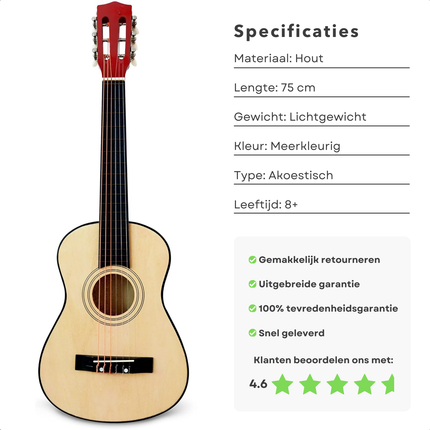 Cheqo® Akoestische Kindergitaar - Gitaar voor Kinderen - Kinder Gitaar - Speelgoed Gitaar - Perfect voor Beginners - Houten Constructie - Muziekinstrument voor Kinderen