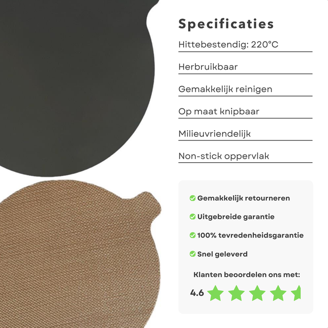 Cheqo® Herbruikbare Airfryer Bakpapier Mat - Bak Mat Airfryer - Bakpapier Aifryer - Hittebestendig tot 220°C - Op Maat Knippen - Bruin
