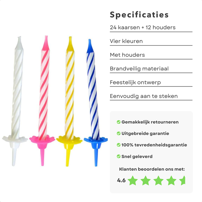 Cheqo® Taart Kaarsjes - Taartkaarsjes - Verjaardagskaarsen - Taartkaarsen Set - Kleurrijke Verjaardagskaarsen met Houders - Feestelijke Decoratie