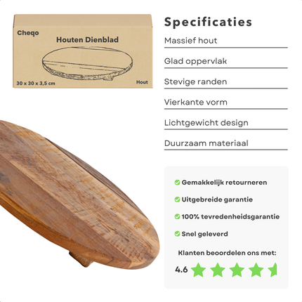 Cheqo® Houten Dienblad - Kaasplank - Tapasplank - Borrelplank - Serveerplateau - Rond - Naturel Hout - Perfect voor Keuken en Serveerdoeleinden