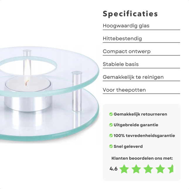 Cheqo® Theepot Warmhouder - Rechaud met Waxinelicht - Theewarmer Theelichtje - Thee Warmhoudplaat - Theepot Verwarmer met Theelicht Warmer 12 cm - Stijlvolle Thee Warmhouder