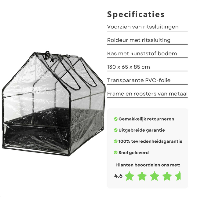 Cheqo® Kweekkas Met Bodem - Tuinkas - Broeikas met Kunststof Hoes - Metalen Frame - Met Kunststof Bodem - 2 Ritssluitingen - Oprolbare Hoes