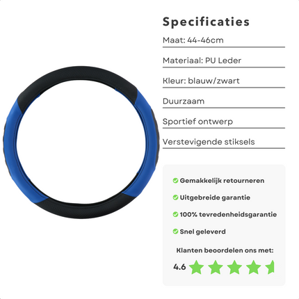 Cheqo® Stuurhoes Vrachtwagen PU Leder Blauw/Zwart 44-46cm - Verbeterde grip en stijlvolle bescherming voor je truckstuur Auto & Fiets