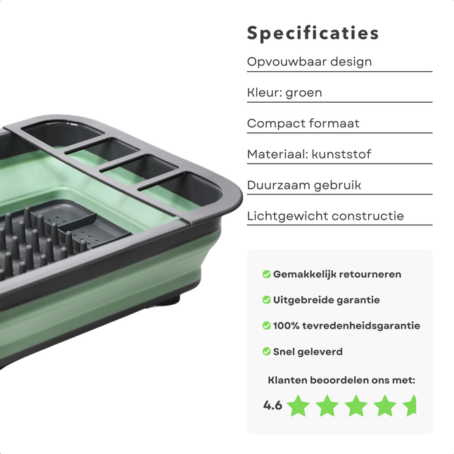 Cheqo® Opvouwbaar Afdruiprek voor Camping - Afdruiprek met Lekbak - Afwasrak - Camping Afwassen - Compact en Ruimtebesparend - Groen/Grijs