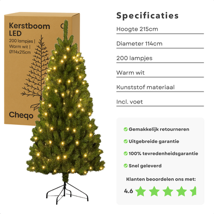Cheqo® Kunstkerstboom met Verlichting - LED Kerstboom - Kunst Kerstboom - Groene Kunstkerstboom - Kerstboom met LED Lampjes - Verstelbare Takken - Onderhoudsvriendelijke Kerstboom - Ingebouwde Verlichting - Kunststof Kerstboom
