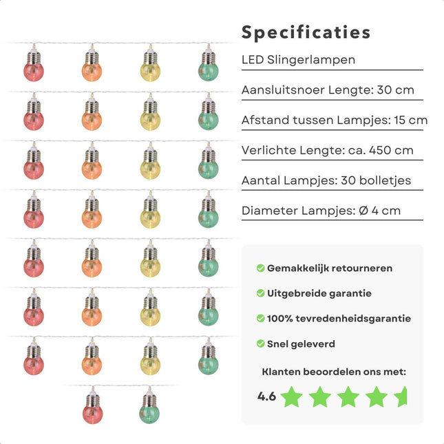 Cheqo® Draadloze Feestverlichting - Multicolor LED Bolletjes - 4.50 meter - Op Batterijen - 30 Lampjes - Feestslinger - Sfeerverlichting - Multicolor - Lichtsnoer - Voor Binnen Lichtsnoeren