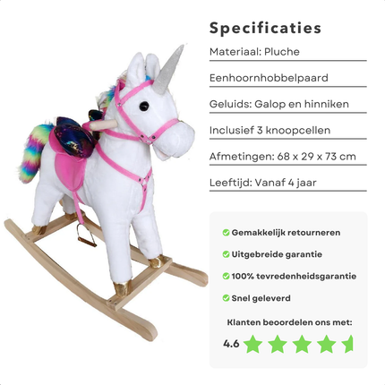 Cheqo® Pluche Eenhoorn Hobbelpaard - Schommelpaard - Unicorn met Geluidseffecten - Zacht en Veilig