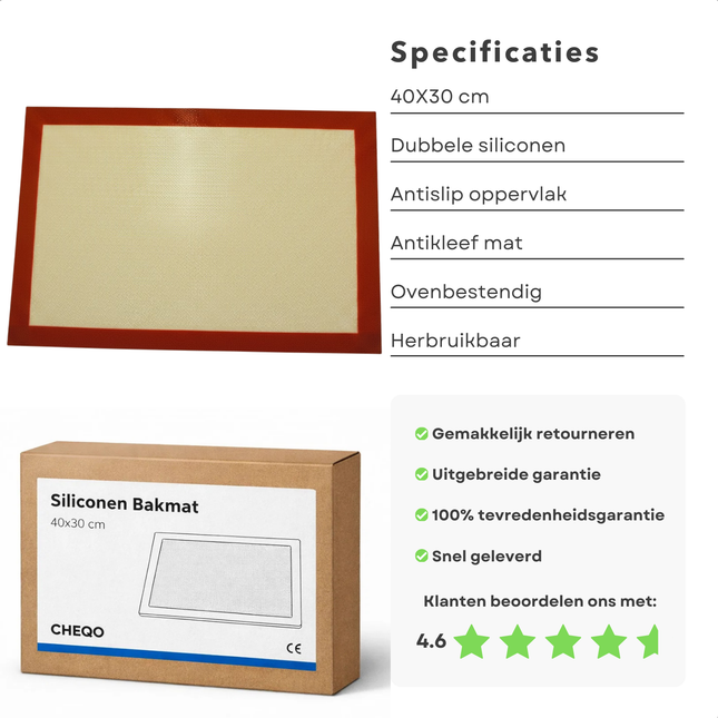 Cheqo® Bakmat - Siliconen Bakmat - Ovenmat - Siliconen Ovenmat - Antikleef Bakmat - Herbruikbare Bakmat - Deegmat - Siliconen Deegmat - Patisseriemat - Bakmat Macarons - Bakmat Voor Kneden