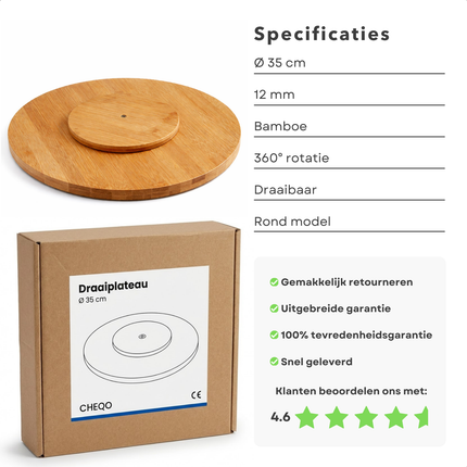 Cheqo® Draaiplateau - Draaibaar Dienblad - Draaibaar Serveerplateau - Serveer Draaiplateau - Draaibaar Serveerbord - Roterend Serveerbord - Serveerplateau - Serveerplank Draaibaar - Draaischijf - Draaischotel
