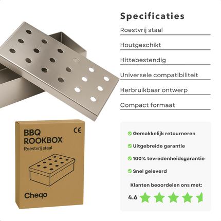 Cheqo® BBQ Rookbox RVS - Smoker Box - Perfect voor BBQ - Rookdoos - Smokerbox - Barbecue