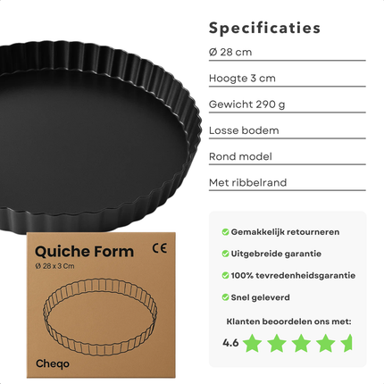 Cheqo® Quichevorm - Losse Bodem Quichevorm - Quichevorm Ovenschaal - Quichevorm Rond - Quichevorm - Bakvorm - Quiche Bakvorm - Quiche Vorm - Quichevorm Bakvorm - Quichevorm Voor Oven
