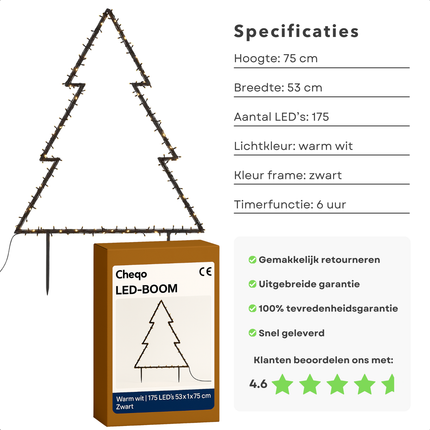 Cheqo® Led Kerstboom - Tuin Kerst Decoratie - Warm Wit - 175 Leds - 8 Lichtfuncties - Automatische Timer - Buitenverlichting - Decoratieve Verlichting - Kerstverlichting - Kerstdecoratie - Tuin Kerstboom Prikspot