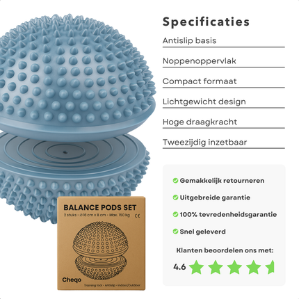 Cheqo® Balance Pods Set - Balanstrainer - Balanskussen - Balansbord voor Spierversterking & Coördinatie - Max. 150 KG