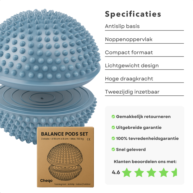 Cheqo® Balance Pods Set - Balanstrainer - Balanskussen - Balansbord voor Spierversterking & Coördinatie - Max. 150 KG