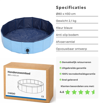 Cheqo® Hondenzwembad - Zwembad Voor Honden - Hondenbad - Hondenzwembad Opvouwbaar - Hondenzwembad Voor Kleine Honden - Zwembadje Voor Honden - Hondenbad Opvouwbaar - Blauw Hondenzwembad