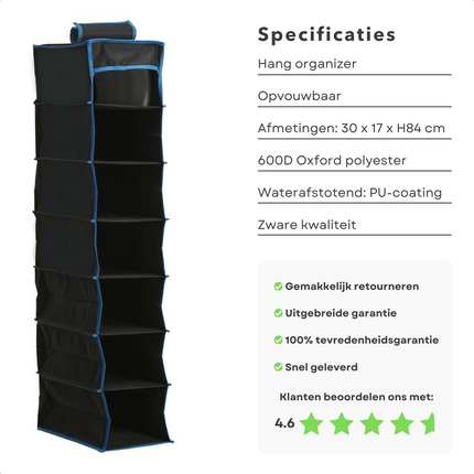 Cheqo® Ruime Hangorganizer - Camping Opbergoplossing voor Caravan - Opvouwbare Kastorganizer - Efficiënt Opbergsysteem - Tentorganizer met Spiegel - Tentschort