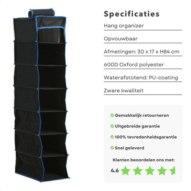 Cheqo® Ruime Hangorganizer - Camping Opbergoplossing voor Caravan - Opvouwbare Kastorganizer - Efficiënt Opbergsysteem - Tentorganizer met Spiegel - Tentschort