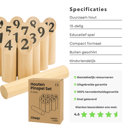 Cheqo® Houten Werp Spel - Kubb Spel - Fins Werpspel - 13-Delig Werpspel - Voor Tuin en Park - Massief Hout