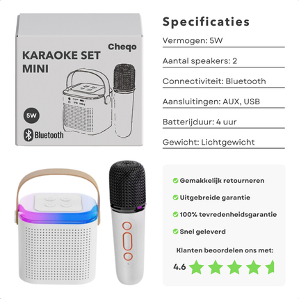 Cheqo® Karaoke Set Mini - Karaoke Microfoon - Draagbare Bluetooth Speaker - 5W Geluid - Compact Design - Party Box - Inclusief Microfoon