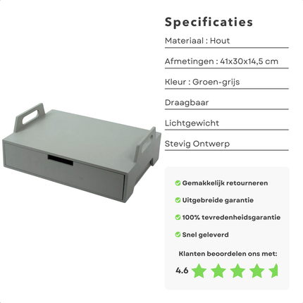 Cheqo® Houten Laptoptafel - Bedtafel - Ontbijt op Bed - Schootkussen - Bedtafel - Laptopverhoger - Verstelbaar - Groen/Grijs