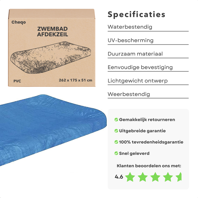 Cheqo® Zwembad Afdekzeil - Zwembad Zeil - Zwembad Hoes - Waterdicht Beschermzeil - Voor Opblaasbaar Zwembad - Duurzaam Materiaal